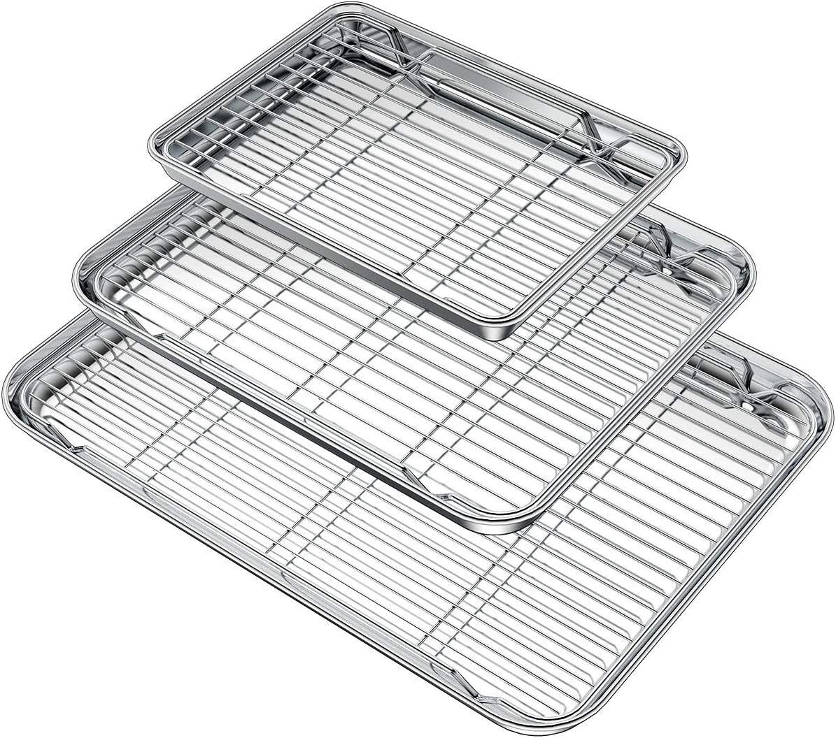 Baking Sheet with Rack Set [2 Pans + 2 Racks], Wildone Stainless Steel  Cookie Sheet Baking Pan Tray with Cooling Rack, Size 16 x 12 x 1 Inch, Non