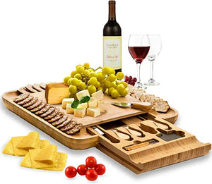 Premium Cheese Board and Knife Set - Bamboo Wood Charcuterie Board Set & Cheese Board Accessories Set - Kitchen Wine & Meat Cheese Serving Platter - Unique Wedding Gifts and Housewarming Gift