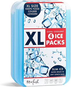 Fit & Fresh XL Cool Coolers Freezer Slim Ice Pack for Lunch Box, Set of 4, Large